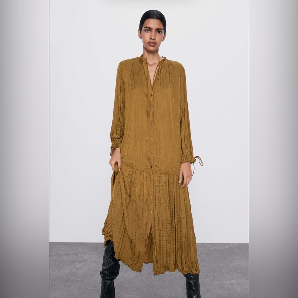 Women's Long Button-Front Dress in Mustard